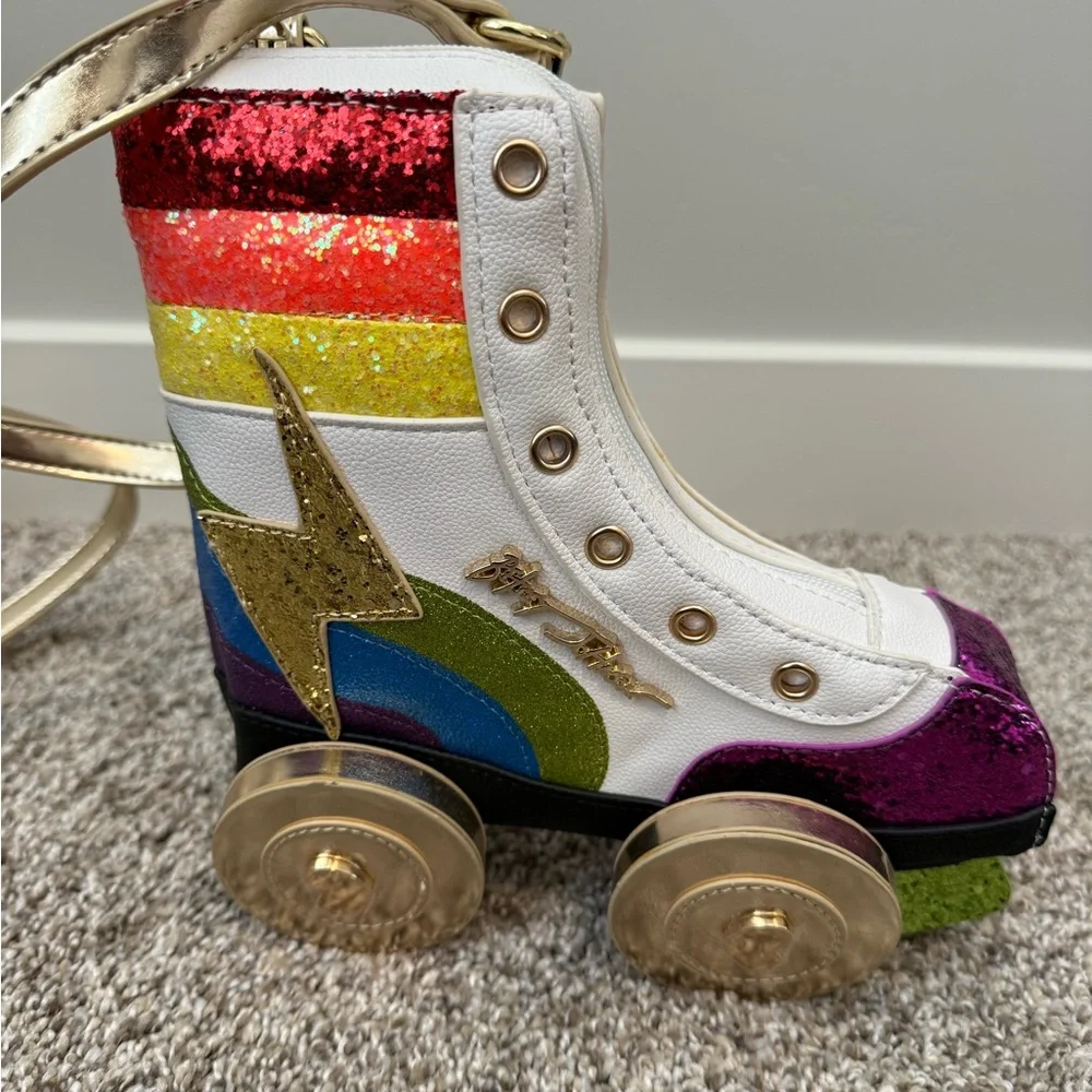 NWOT RARE Betsey Johnson Rainbow Roller Skate Glitter Crossbody Bag - Picture 1 of 2